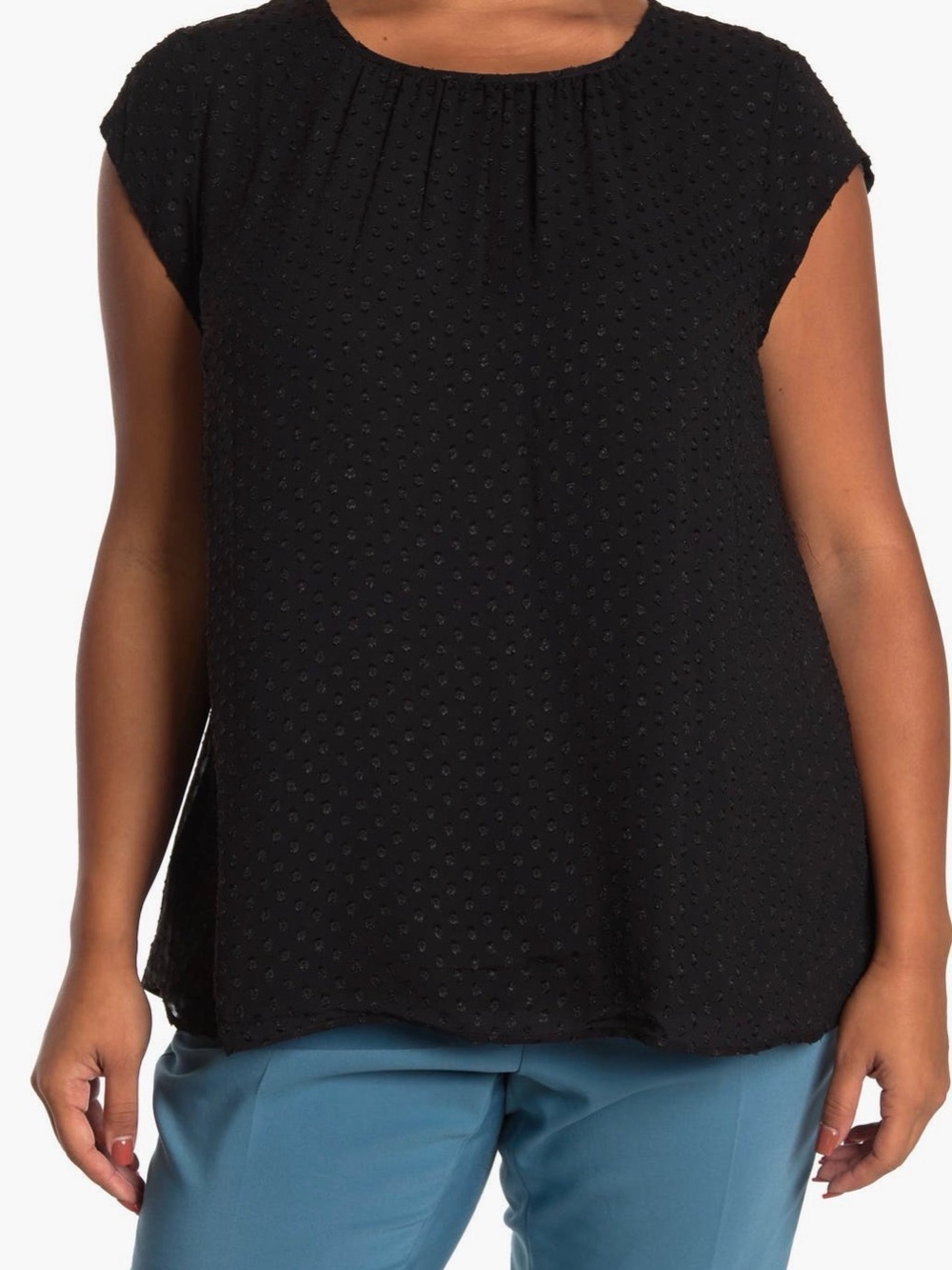 Daniel Rainn Plus Size Women’s Black Textured Cap-Sleeve Blouse, Size 1X (EUC)